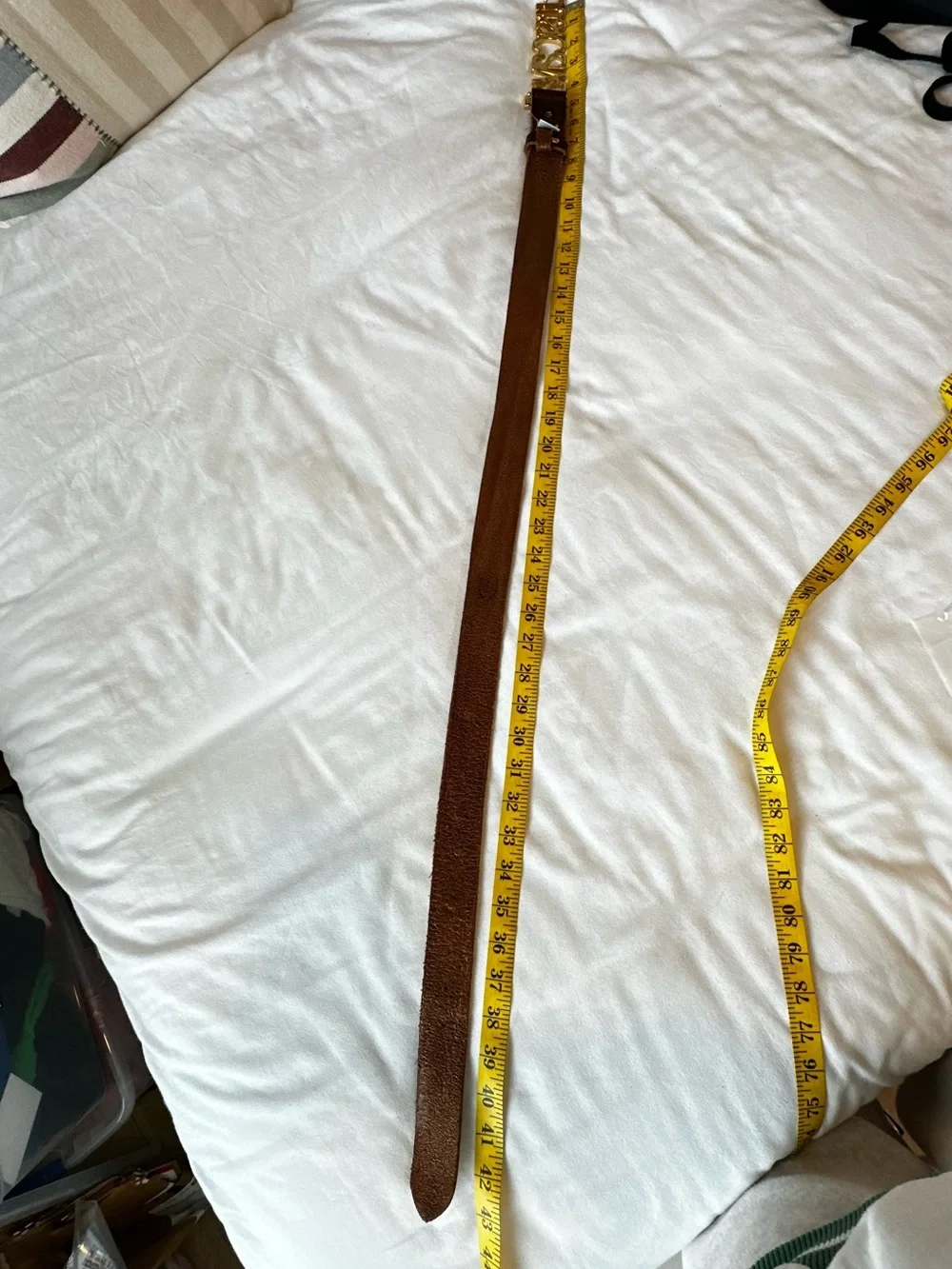 Just Cavalli Brown Leather Logo Belt Gold Buckle